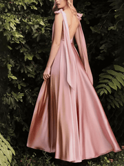 Inrosy robe longue bretelle noeud papillon dos nu sans manches femme élégant de soirée cérémonie pour mariage