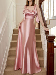 Inrosy robe longue bretelle noeud papillon dos nu sans manches femme élégant de soirée cérémonie pour mariage