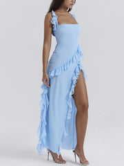 Inrosy robe longue moulante fendu le côté à volantée bretelle sans manches femme casual cocktail bal de promo de plage