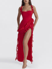 Inrosy robe longue moulante fendu le côté à volantée bretelle sans manches femme casual cocktail bal de promo de plage