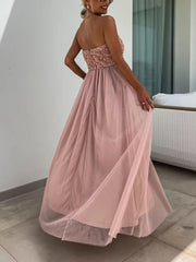 Inrosy robe longue tulle florale texture fendu le côté bustier sans manches femme bohème décontracté de soirée plage romance robe