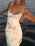 Inrosy robe longue moulante v-cou imprimé à fleurie dos nu à fines brides sans manches femme mode de soirée de plage