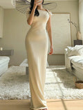 Inrosy robe longue moulante asymétrique épaule nue manches courtes femme élégant mode casual de soirée pour mariage