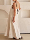 Inrosy robe longue unicolore à fines brides sans manches dos nu femme décontracté mode lâche oversized de plage