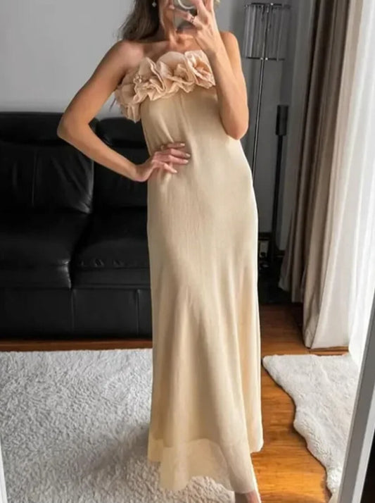 Inrosy robe longue bustier fleurie sans manches femme élégant décontracté de soirée pour mariage de plage