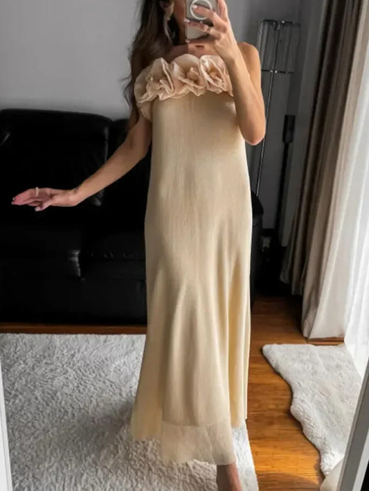 Inrosy robe longue bustier fleurie sans manches femme élégant décontracté de soirée pour mariage de plage