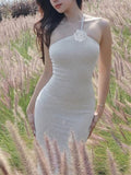 Inrosy robe longue moulante fleurie une épaule sans manches femme élégant de soirée bal de promo pour mariage