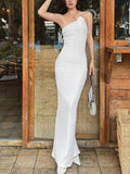 Inrosy robe longue moulante fleurie une épaule sans manches femme élégant de soirée bal de promo pour mariage