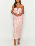 Inrosy ensemble robe deux pièces moulante imprimé à fleurie fendu bustier hauts longue jupe femme élégant décontracté de plage