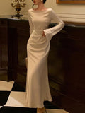 Inrosy robe longue moulante col rond manches évasées manches longues femme élégant de soirée invité mariage bal de promo