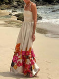 Inrosy robe longue fleurie motif dos nu à fines brides sans manches femme bohème décontracté mode casual de plage