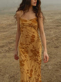 Inrosy robe longue moulante imprimé à fleurie à fines brides dos nu sans manches femme élégant mode casual de plage