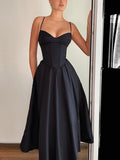 Inrosy robe longue v-cou à fines brides dos nu sans manches femme élégant audrey hepburn de soirée cocktail bal de promo noir