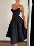 Inrosy robe longue v-cou à fines brides dos nu sans manches femme élégant audrey hepburn de soirée cocktail bal de promo noir