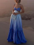 Inrosy robe longue découpes couleur dégradé dos nu à fines brides sans manches femme élégant de soirée de plage