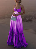 Inrosy robe longue découpes couleur dégradé dos nu à fines brides sans manches femme élégant de soirée de plage