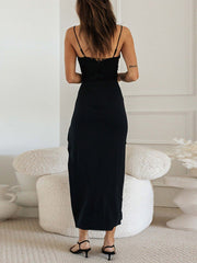 Inrosy robe longue fendu le côté à volantée dos nu à fines brides sans manches femme élégant de soirée champetre de plage