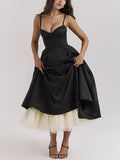 Inrosy longue robe trapèze imprimé à fleurie tutu en tulle dos nu à fines brides femme élégant vintage de soirée bal de promo