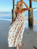 Inrosy robe longue légère à poches plissées et imprimé conque unique sans manches femme bohème décontracté ample de plage