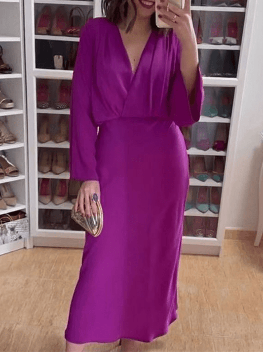 Inrosy mi-longue robe boutons dos nu v-cou manches trompette manches longues femme élégant vintage bal de promo