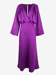 Inrosy mi-longue robe boutons dos nu v-cou manches trompette manches longues femme élégant vintage bal de promo