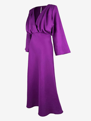 Inrosy mi-longue robe boutons dos nu v-cou manches trompette manches longues femme élégant vintage bal de promo