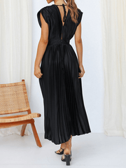 Inrosy mi-longue robe plissé ceinture décolleté dos nu v-cou sans manches femme élégant promo fete