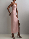 Inrosy robe longue moulante fendu le côté dos nu à fines brides v-cou sans manches femme élégant de promo cocktail