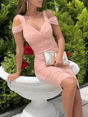 Inrosy mi-longue robe moulante retelle v-cou fermeture éclair dos nu b sans manches élégant mode fete invité mariage