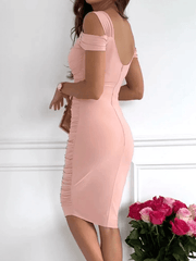 Inrosy mi-longue robe moulante retelle v-cou fermeture éclair dos nu b sans manches élégant mode fete invité mariage