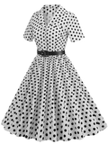 Inrosy robe patineuse trapèze à pois fluide boutons poches ceinture manches courtes élégant audrey hepburn vintage année 1950