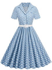 Inrosy robe patineuse trapèze à pois fluide boutons poches ceinture manches courtes élégant audrey hepburn vintage année 1950