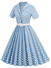 Inrosy robe patineuse trapèze à pois fluide boutons poches ceinture manches courtes élégant audrey hepburn vintage année 1950