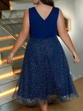 Inrosy mi-longue robe trapèze brillante paillette v-cou sans manches casual élégant mode soirée de cocktail