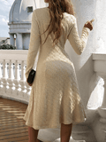 Inrosy mi-longue pull robe trapèze unicolore v-cou manches longues élégant mode