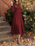 Inrosy mi-longue robe à volantée boutons col rond manches longues casual mode décontracté vintage hiver robe