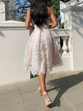 Inrosy mi-longue robe trapèze dentelle brodée bustier sans manches femme élégant de soirée de promo fete de cocktail