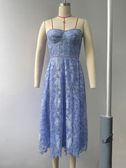 Inrosy mi-longue robe trapèze dentelle brodée bustier sans manches femme élégant de soirée de promo fete de cocktail