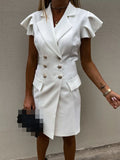 Inrosy blazer robe courte moulante double boutonnage poches manches courtes style tailleur femme élégant robe de bureau