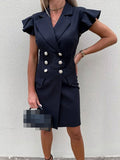 Inrosy blazer robe courte moulante double boutonnage poches manches courtes style tailleur femme élégant robe de bureau