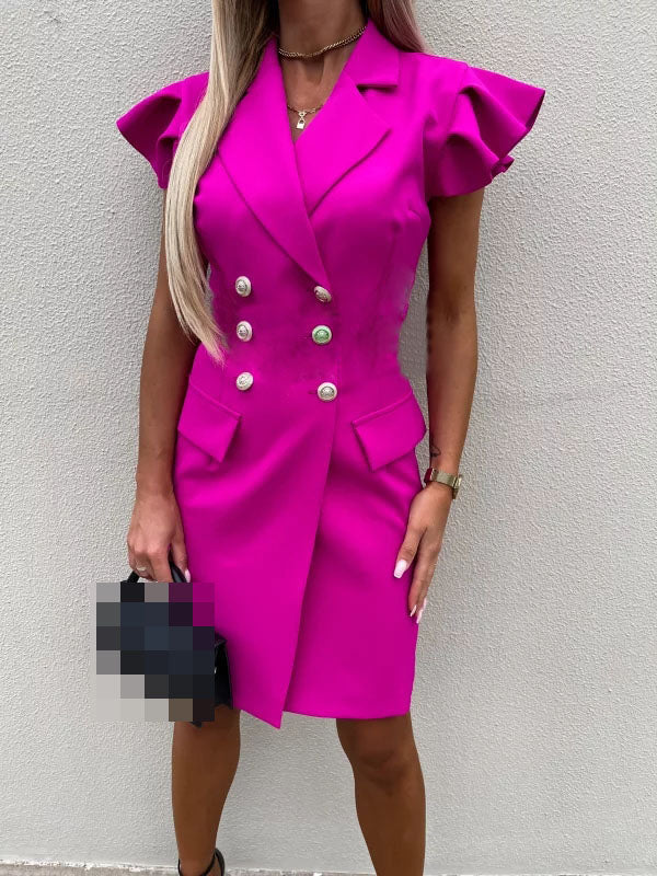Inrosy blazer robe courte moulante double boutonnage poches manches courtes style tailleur femme élégant robe de bureau