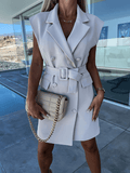 Inrosy mini blazer robe de bureau double boutonnage ceinture sans manches femme élégant mode