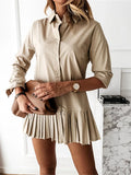 Inrosy blouse robe courte coton boutons col chemise manches bishop manches longues mode chemise