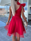 Inrosy mini robe bouffante tutu tulle trapèze noeud papillon dos nu une épaule sans manches femme doux élégant de cocktail