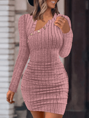 Inrosy mini robe moulante irrégulière boutons col rond manches longues élégant mode