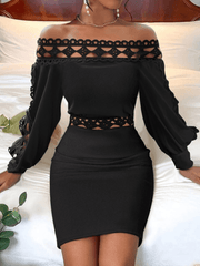 Inrosy robe courte moulante dentelle dos nu manches longues élégant mode de cocktail