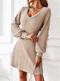 Inrosy mini robe tricotée pour femmes v-cou manches longues casual doux élégant décontracté soirée anniversaire