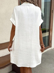 Inrosy blouse robe courte boutonnage col chemise manches courtes femme bohème décontracté ample oversized