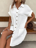 Inrosy blouse robe courte boutonnage col chemise manches courtes femme bohème décontracté ample oversized