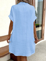 Inrosy blouse robe courte boutonnage col chemise manches courtes femme bohème décontracté ample oversized